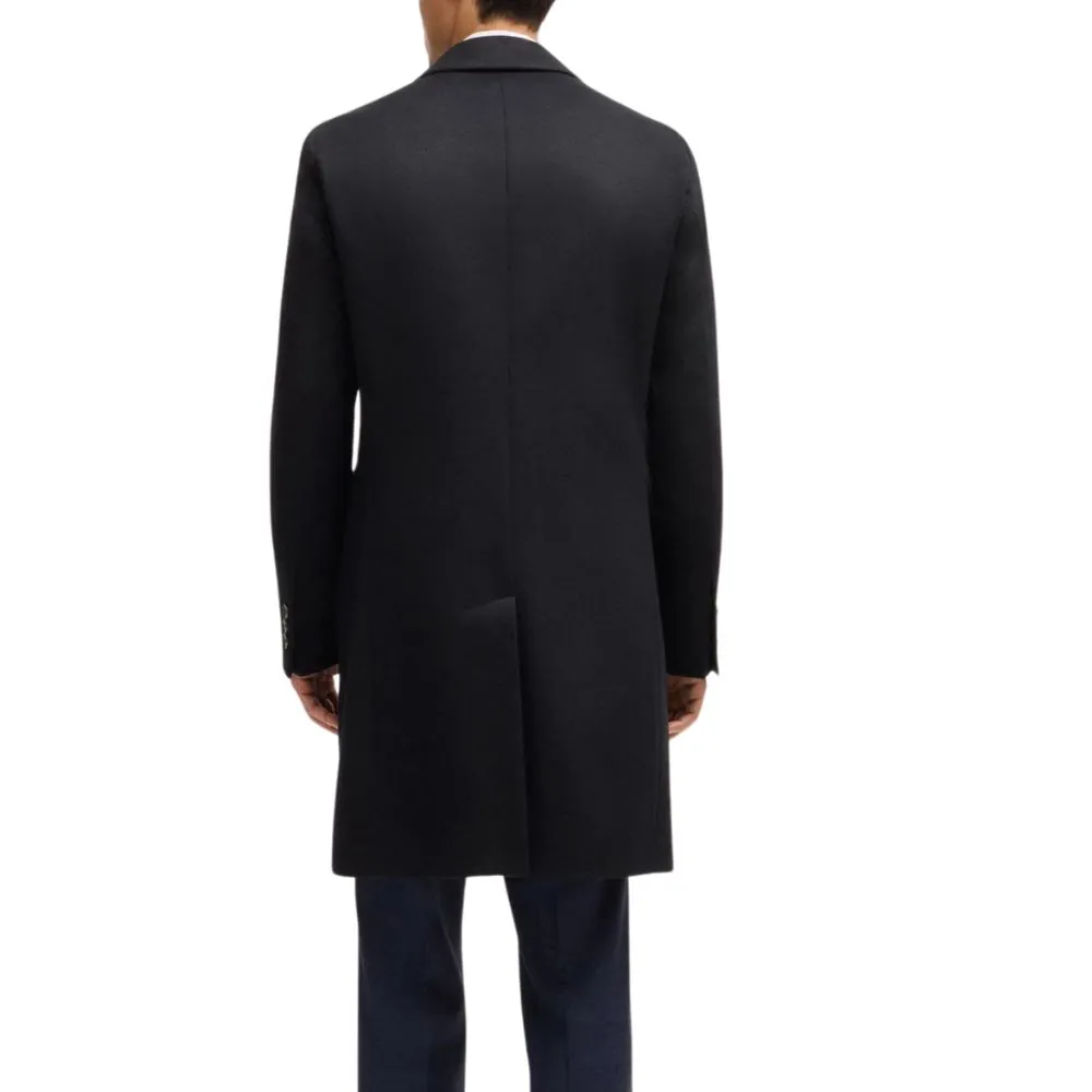 BOSS Slim-Fit Navy Overcoat In Virgin Wool And Cashmere | Menswear Online