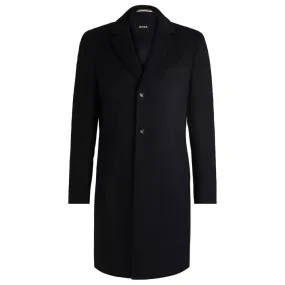 BOSS Slim-Fit Navy Overcoat In Virgin Wool And Cashmere | Menswear Online