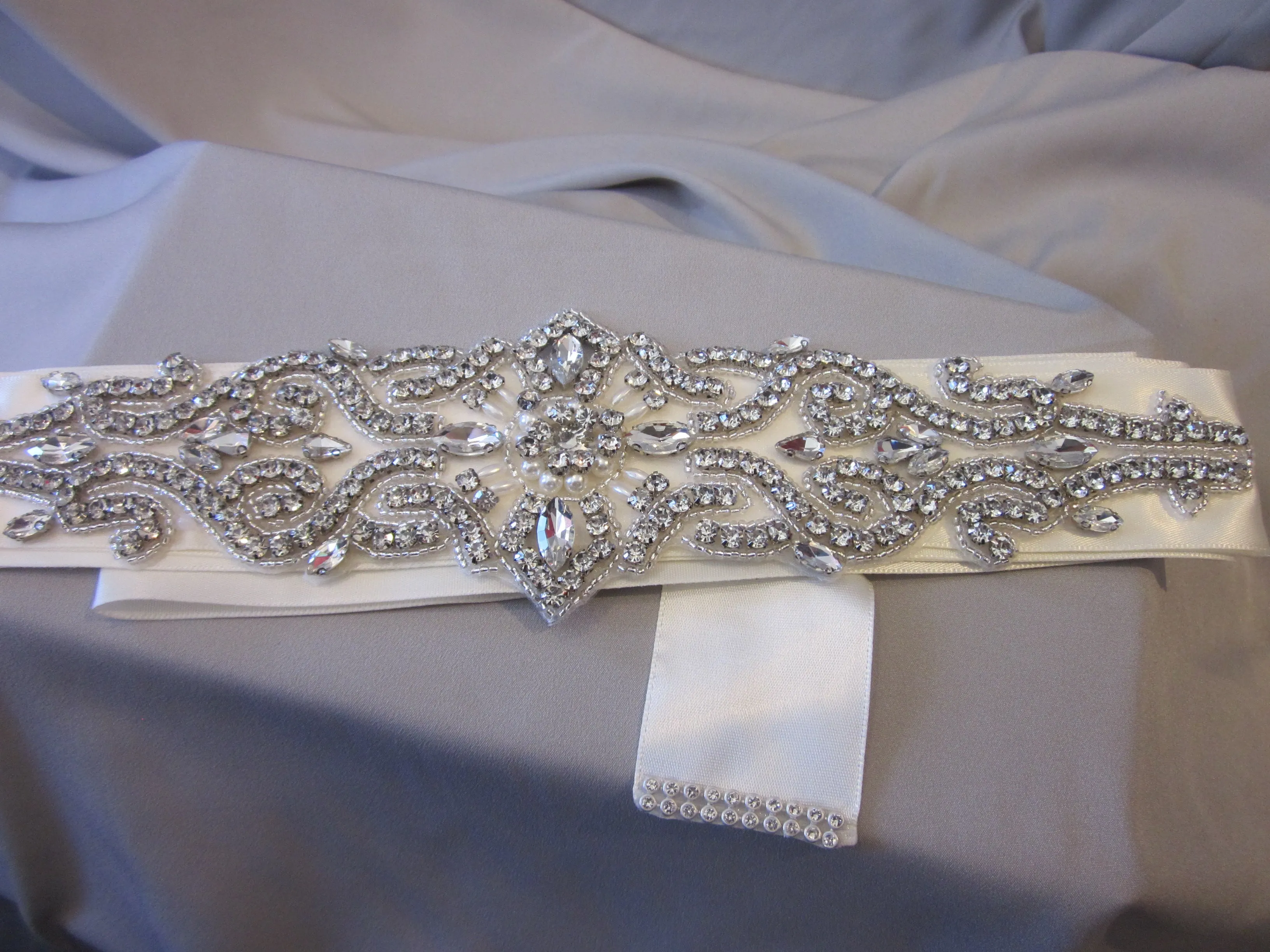 Bridal Rhinestone Belt With Ivory Sash Style S224