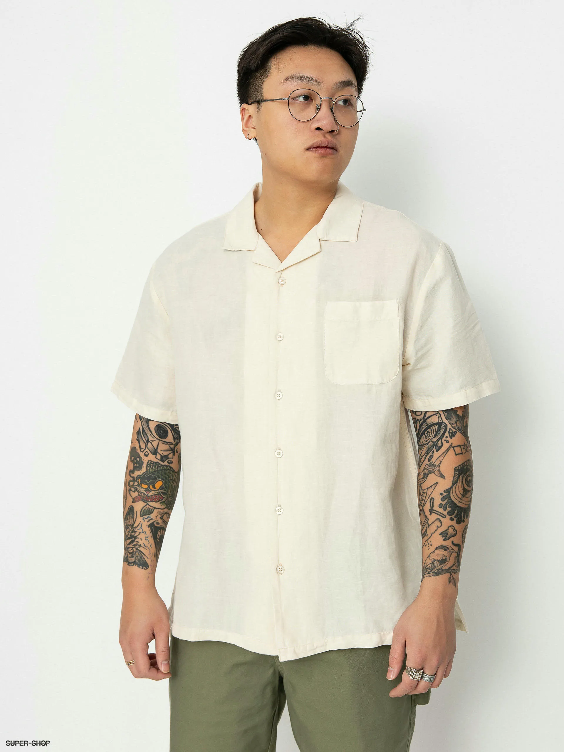 Brixton Bunker Linen Blend Shirt (whitecap)