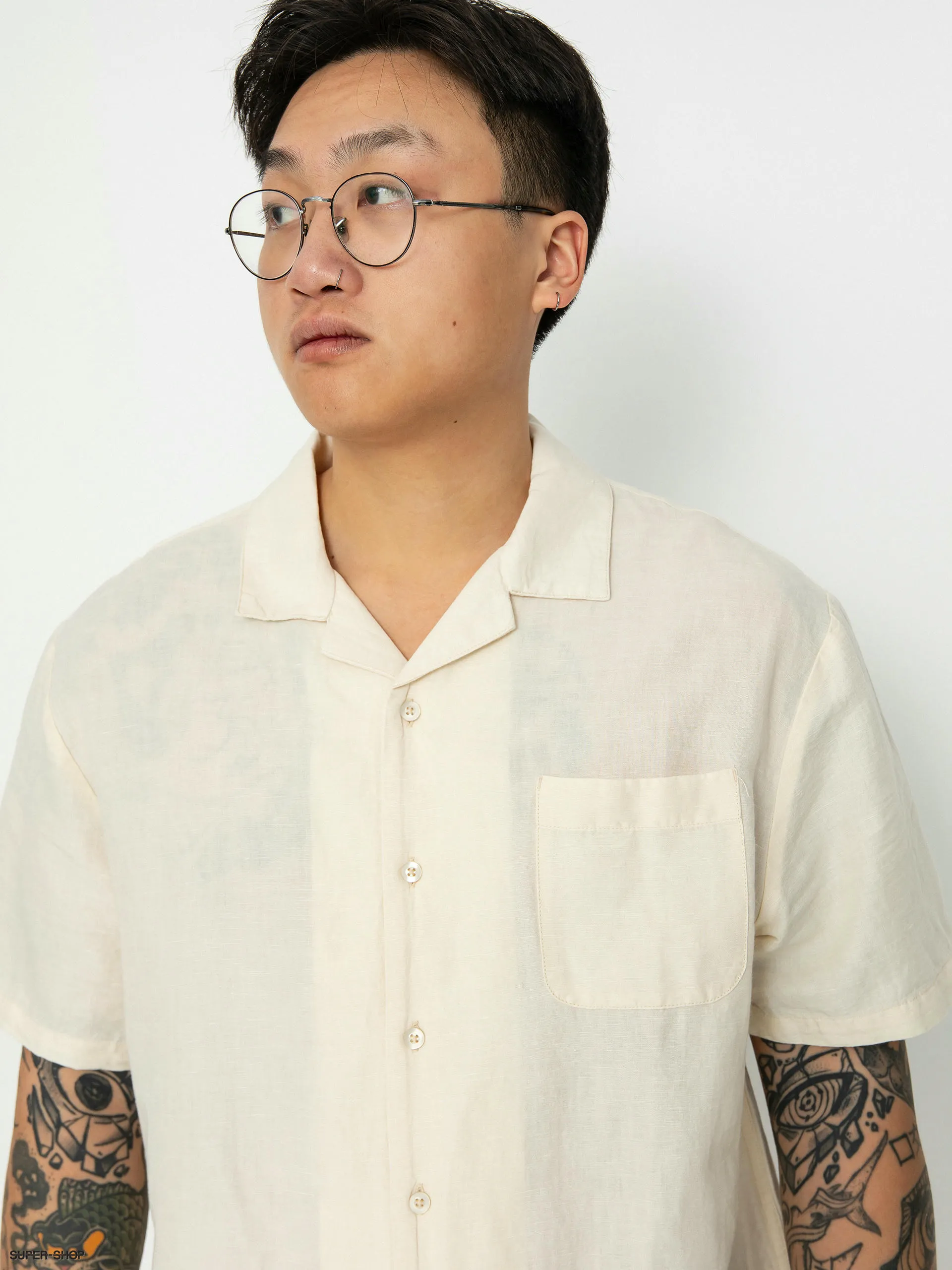 Brixton Bunker Linen Blend Shirt (whitecap)