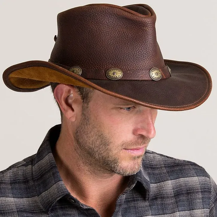 Brown Leather Cowboy Hat With Leather Buckle Trim