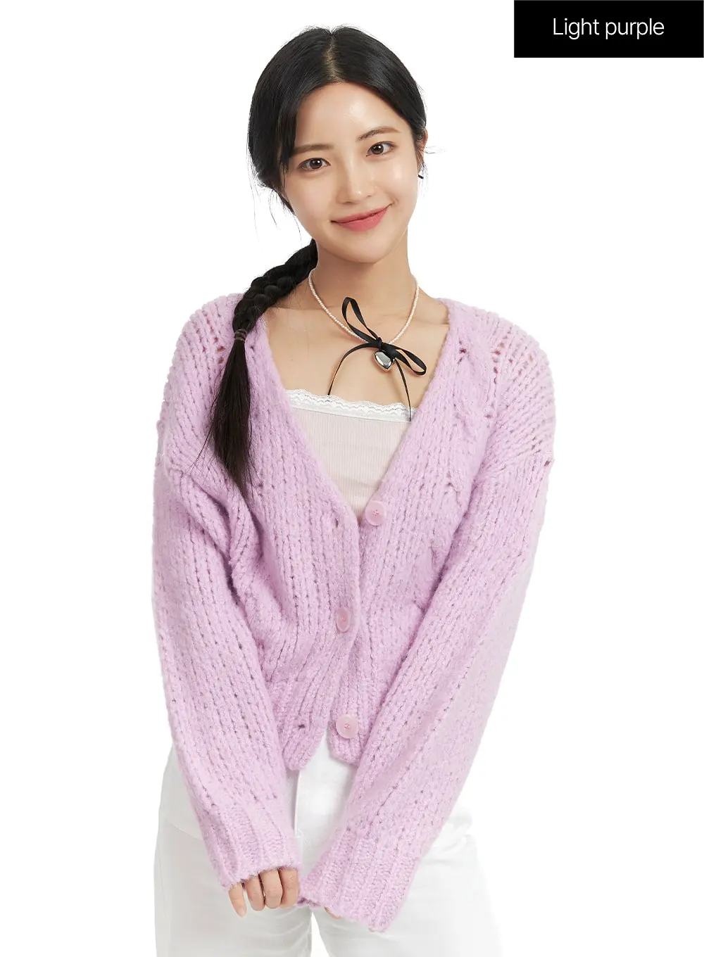 Cable Knit Solid Cardigan OF416