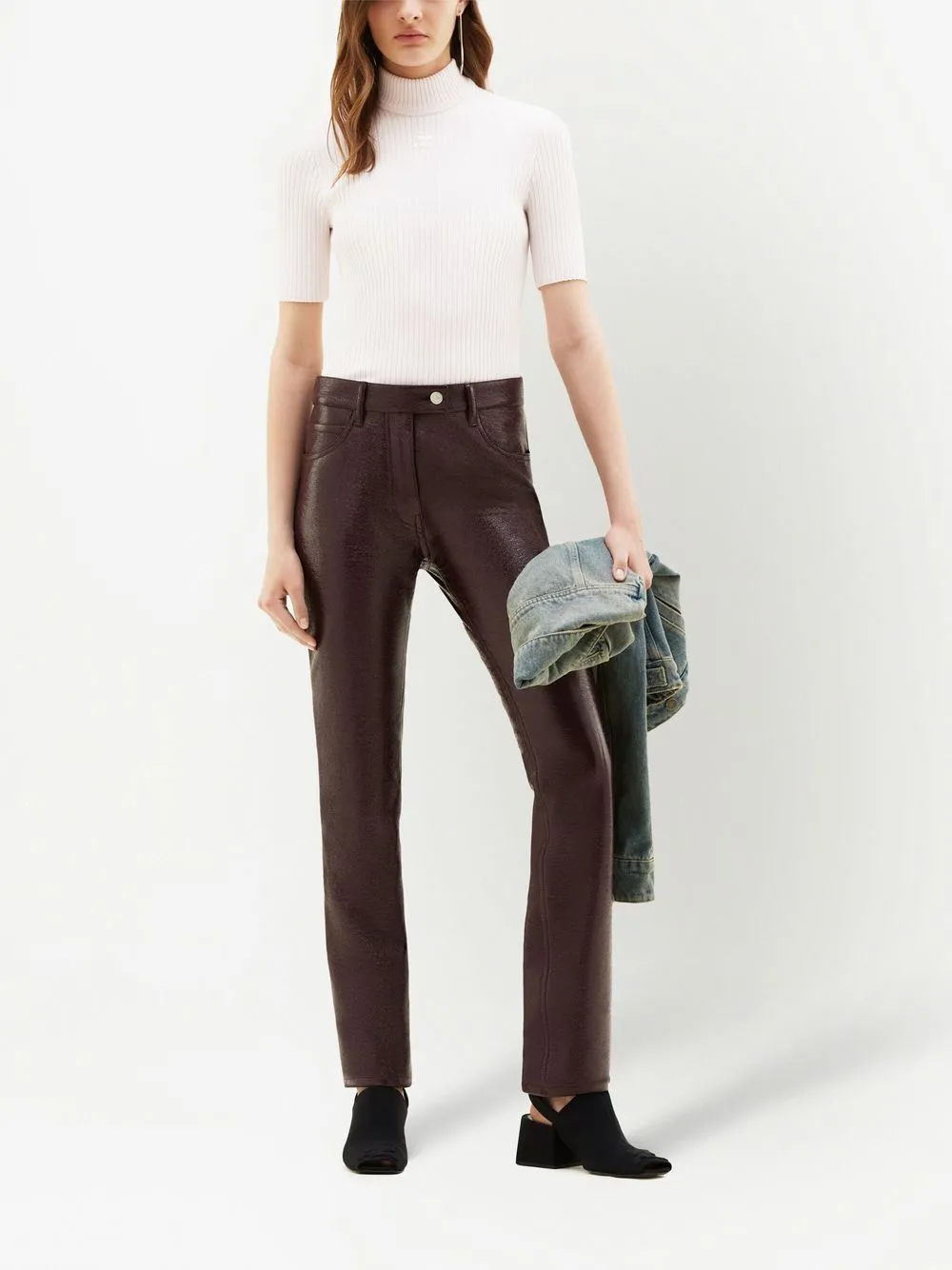 COURREGS Burgundy 5-Pocket Vinyl Pants for Women - SS24 Collection