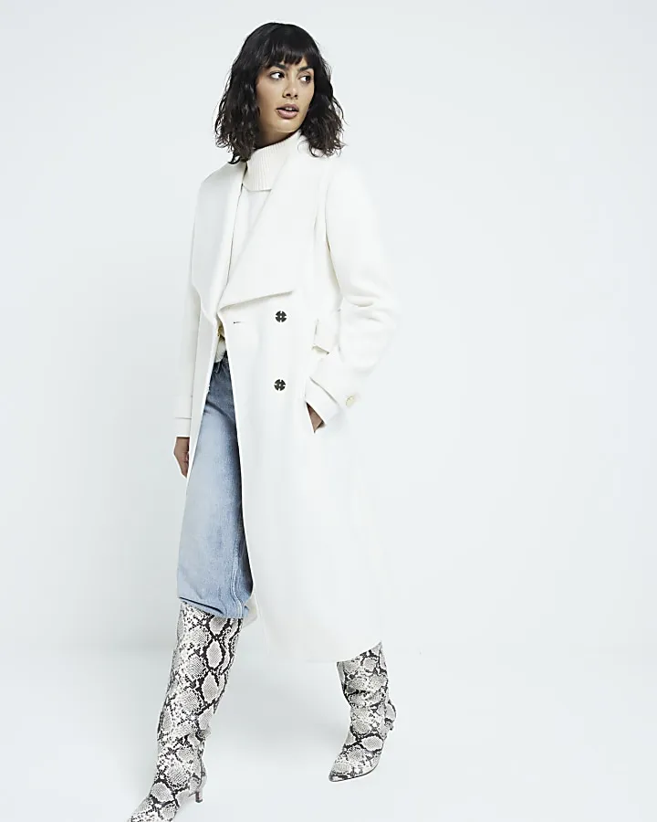 Cream belted wrap coat