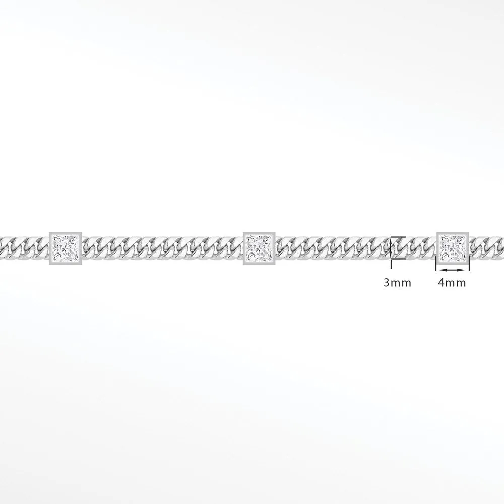 Cuban 3mm Square Bezel 14k White Gold Chain Designer Line for Permanent Jewelry Sold by the inch