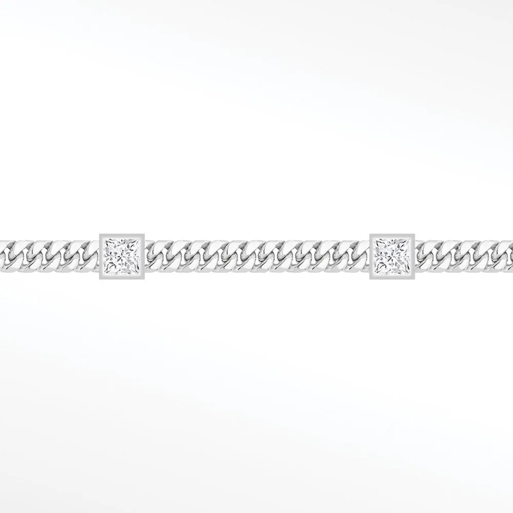 Cuban 3mm Square Bezel 14k White Gold Chain Designer Line for Permanent Jewelry Sold by the inch