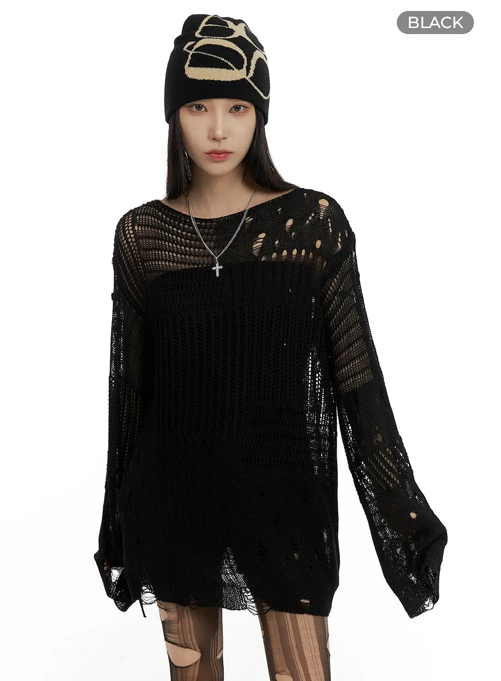 Dark Grunge Damaged Mesh Knit Top CF428