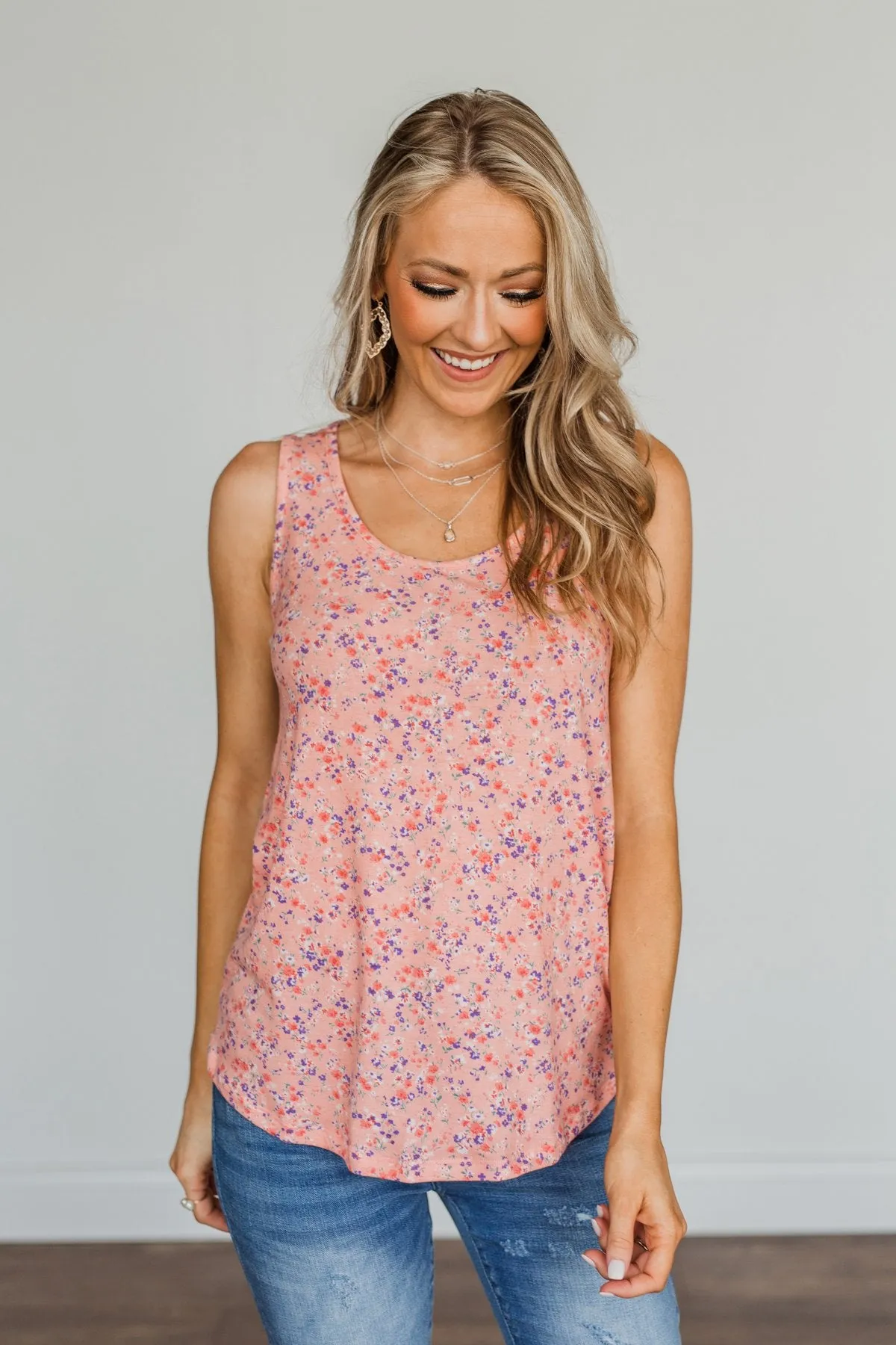 Darling Days Floral Tank- Peach