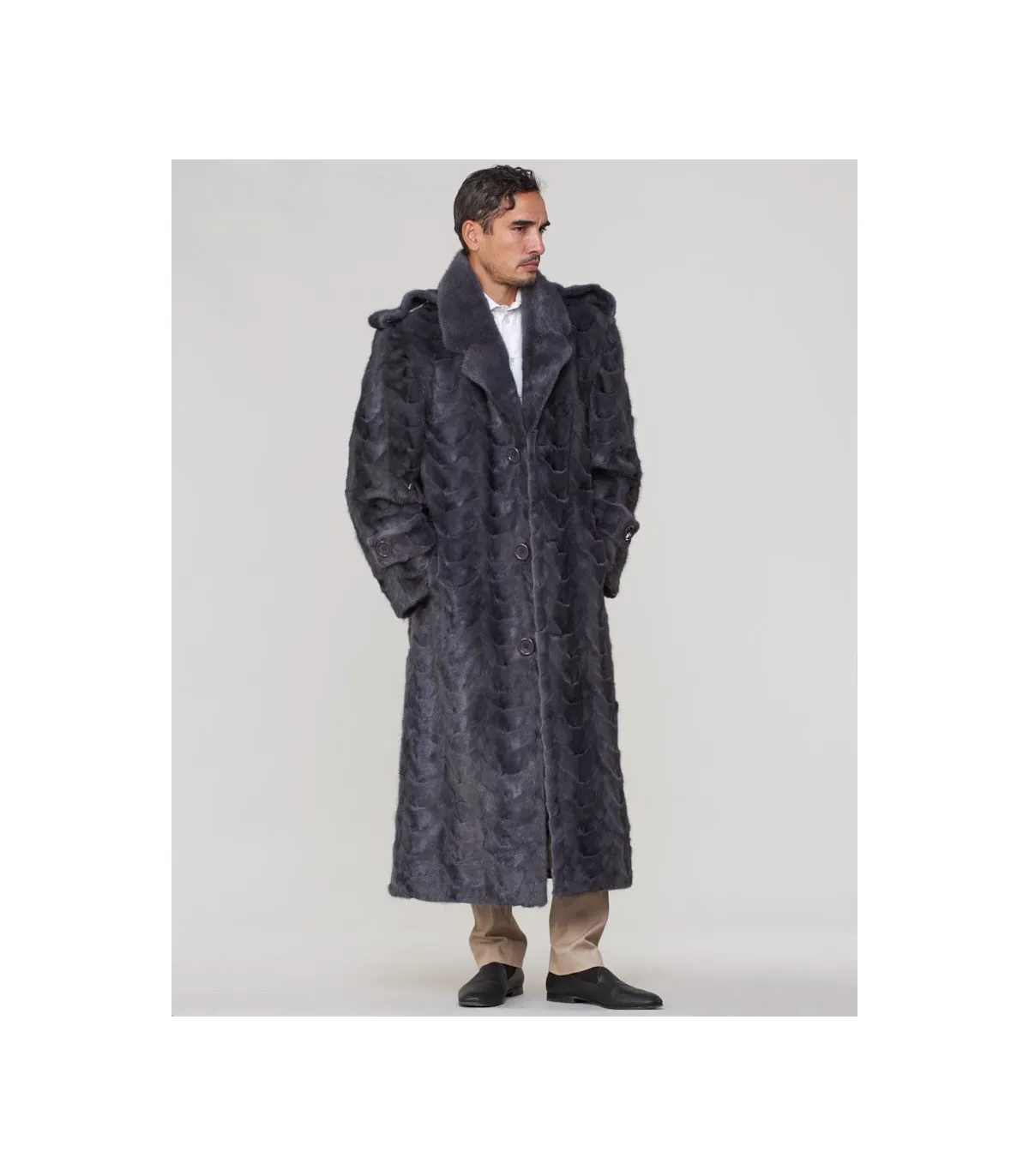 Dean Mink Full Length Fur Men's Overcoat in Grey: FurHatWorld.com