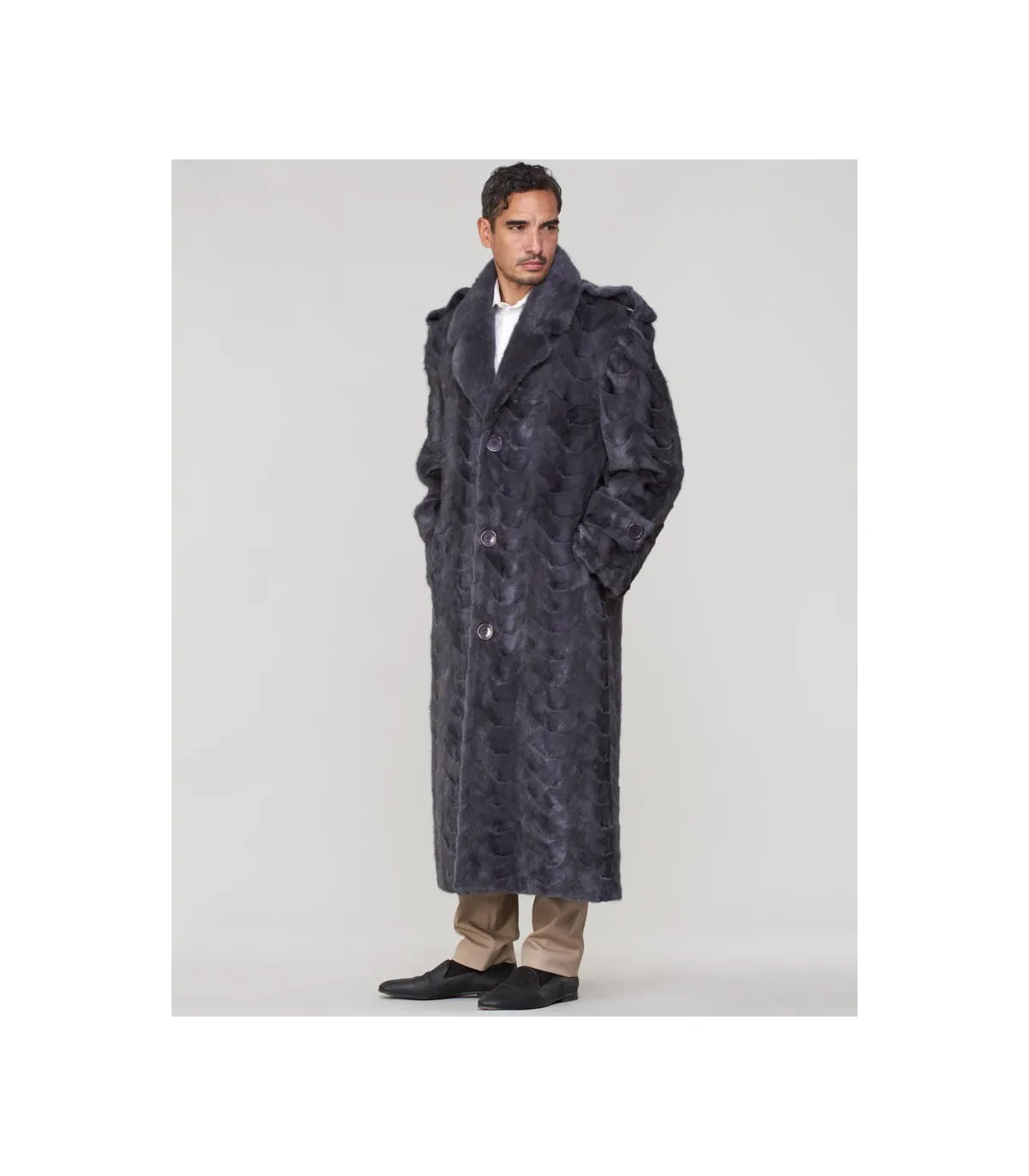 Dean Mink Full Length Fur Men's Overcoat in Grey: FurHatWorld.com