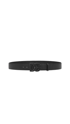 Deerskin-print Calfskin Belt With Logo Print - Black