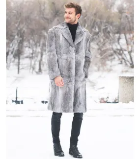 Dmitri Grey Rabbit Full Length Overcoat For Men: FurHatWorld.com