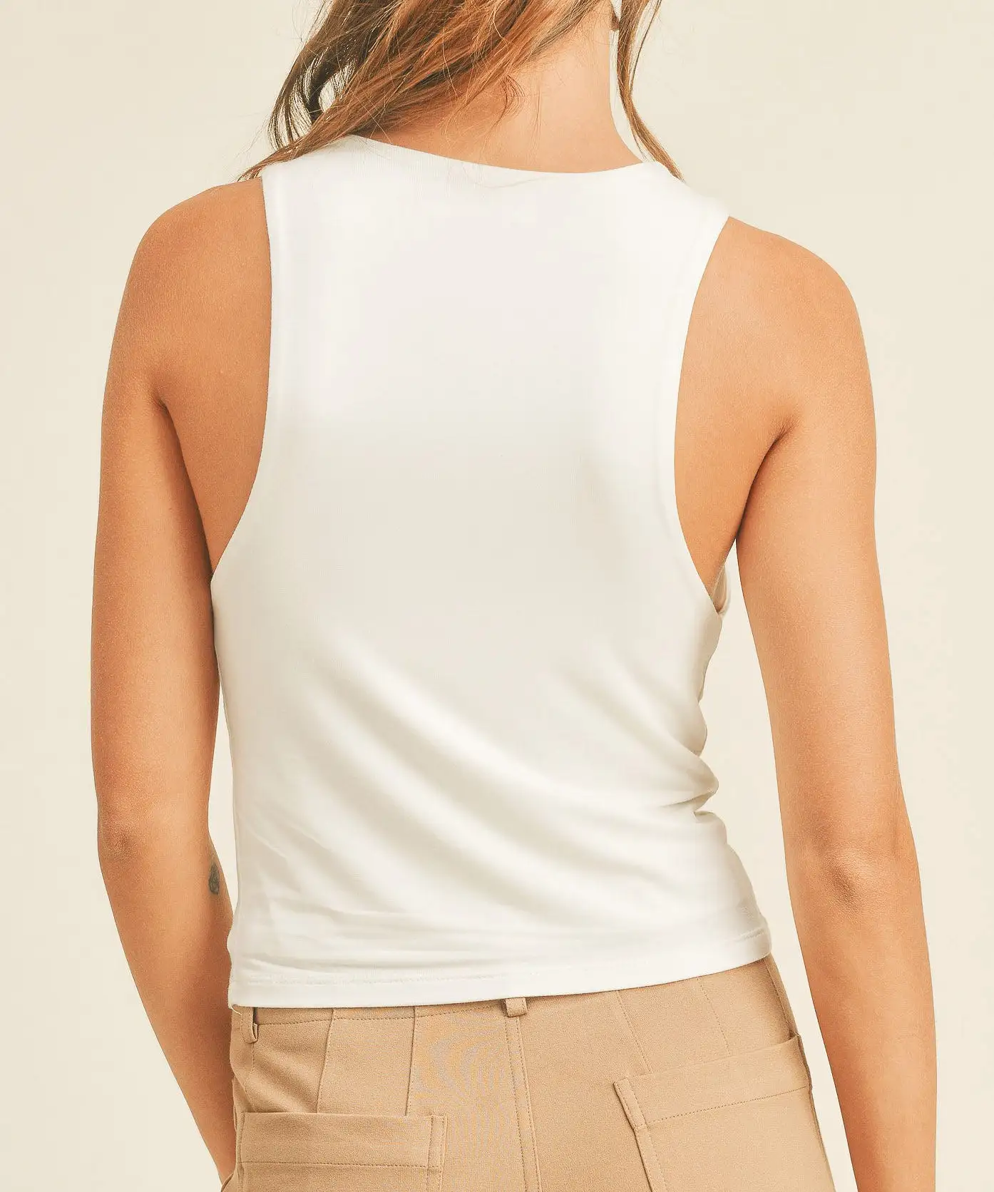 Double Layer High Neck Tank - Off White