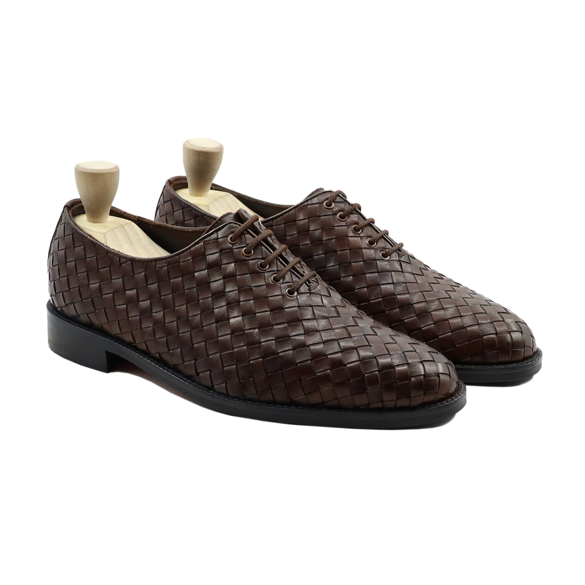 Foxfonna - Men's Dark Brown Hand Woven Leather Wholecut Shoe