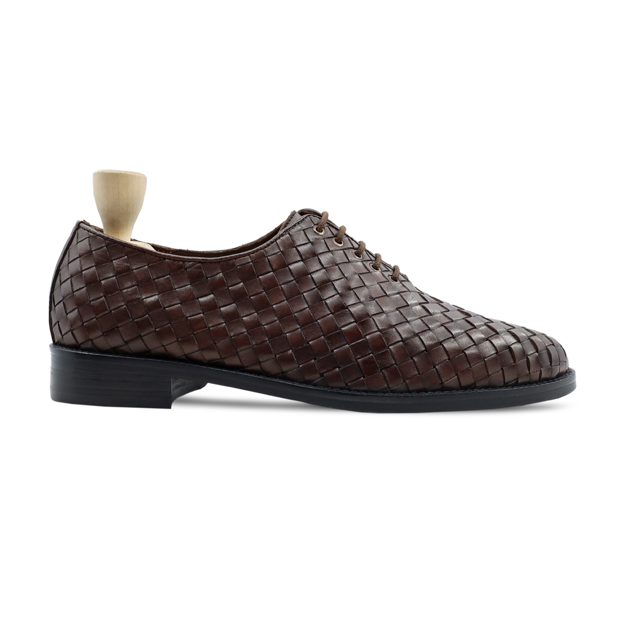 Foxfonna - Men's Dark Brown Hand Woven Leather Wholecut Shoe