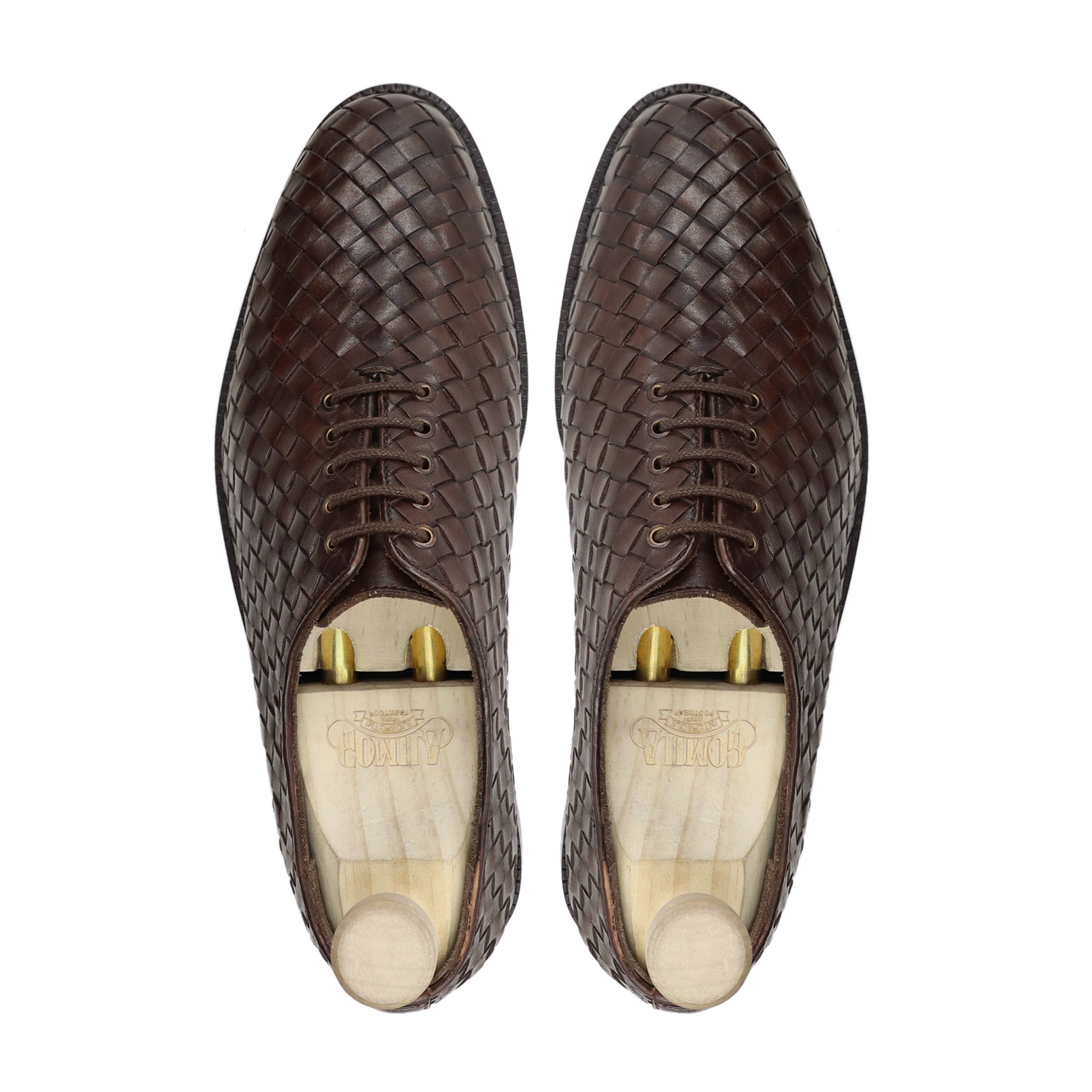 Foxfonna - Men's Dark Brown Hand Woven Leather Wholecut Shoe