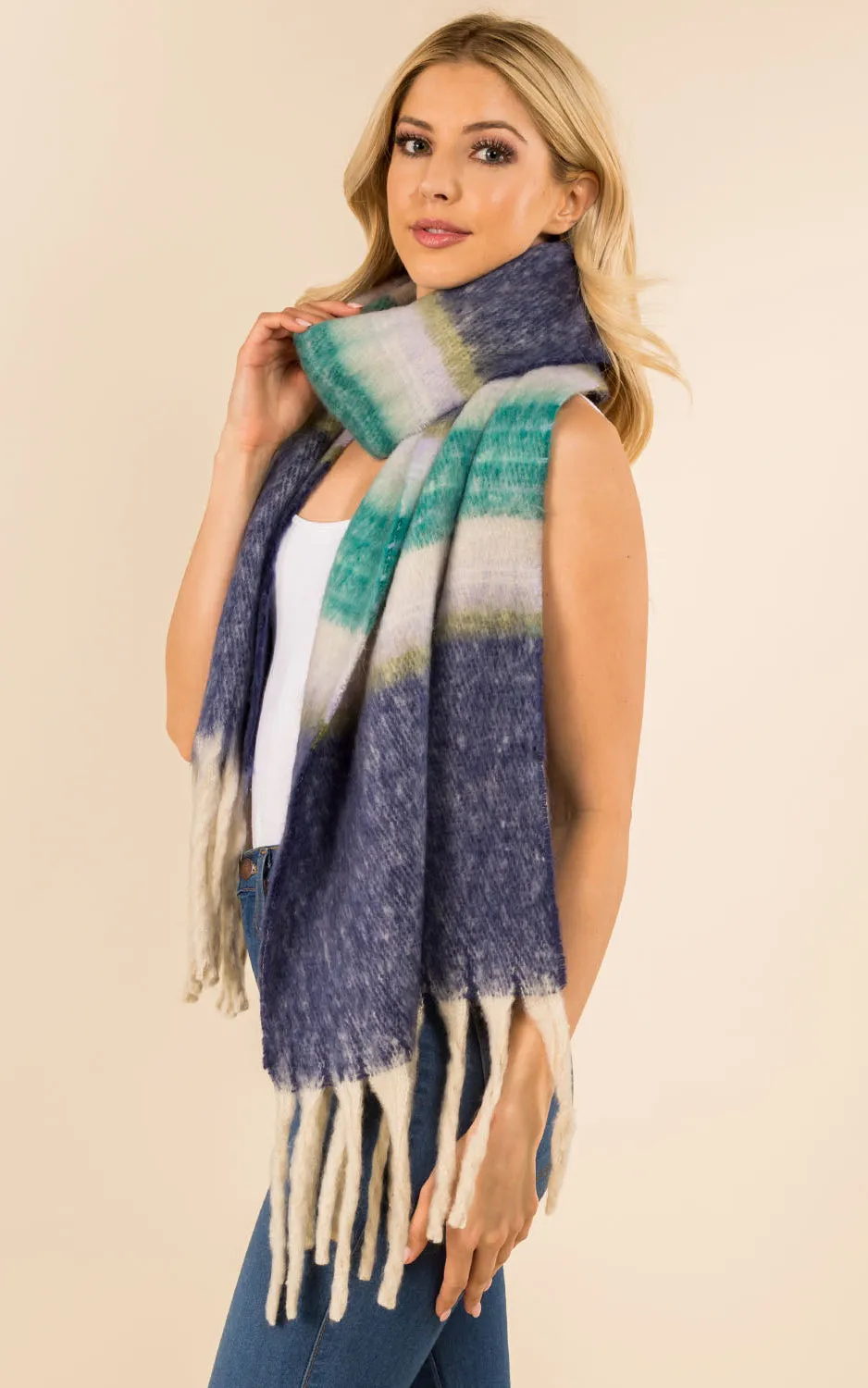 GAO3358 Colorful Oblong Grunge Scarf w/Fringes