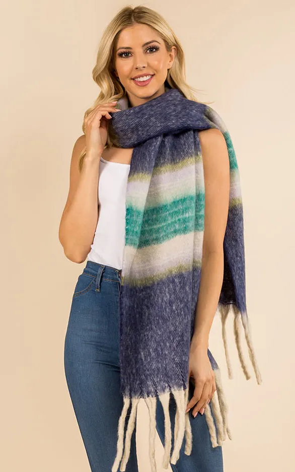 GAO3358 Colorful Oblong Grunge Scarf w/Fringes