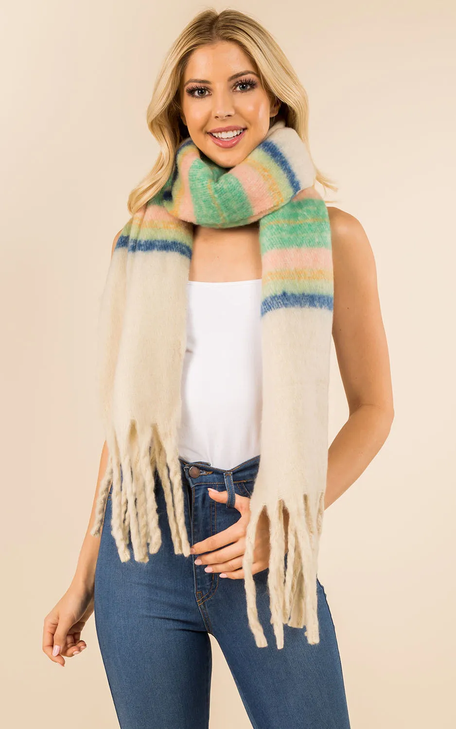 GAO3358 Colorful Oblong Grunge Scarf w/Fringes