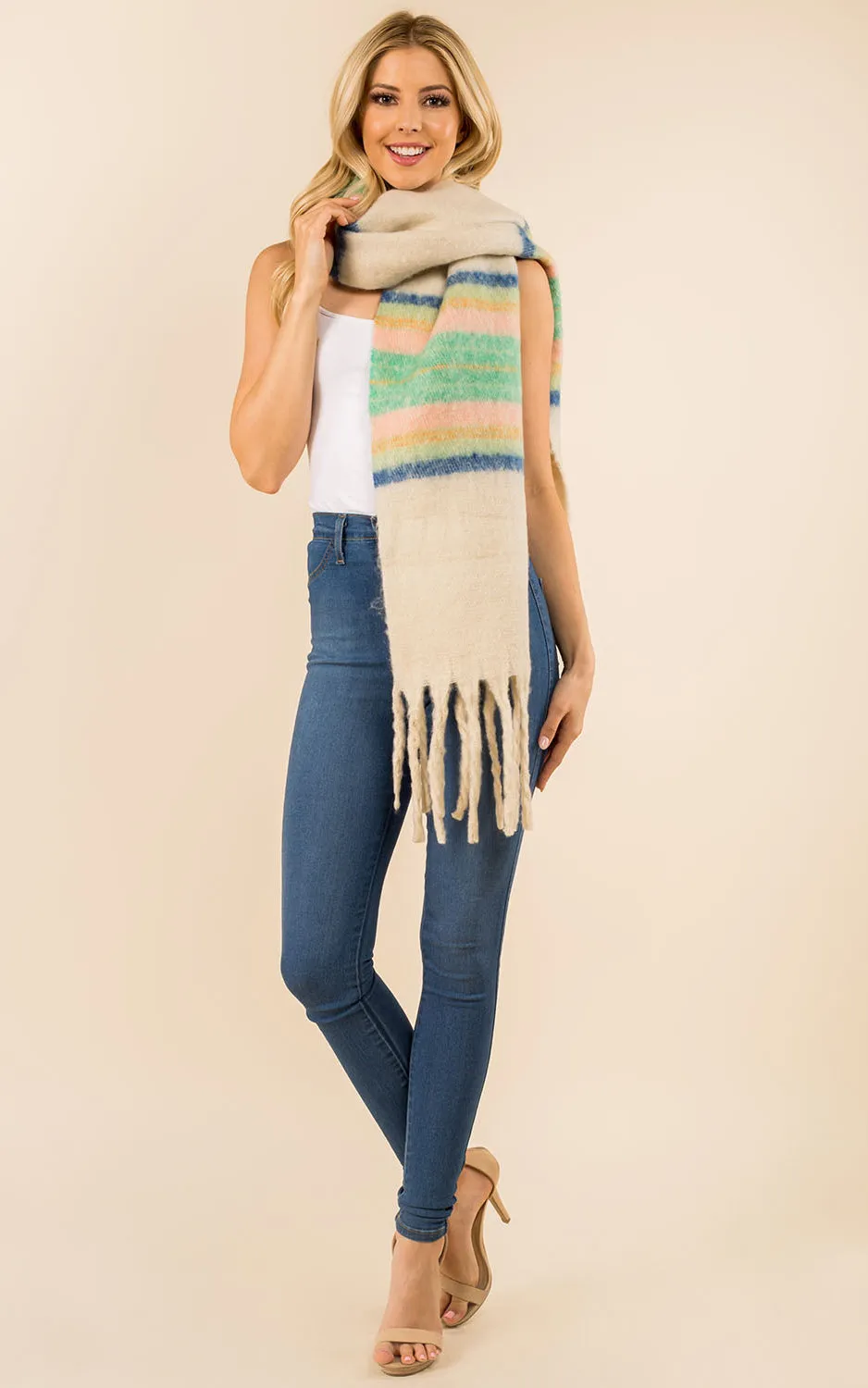 GAO3358 Colorful Oblong Grunge Scarf w/Fringes