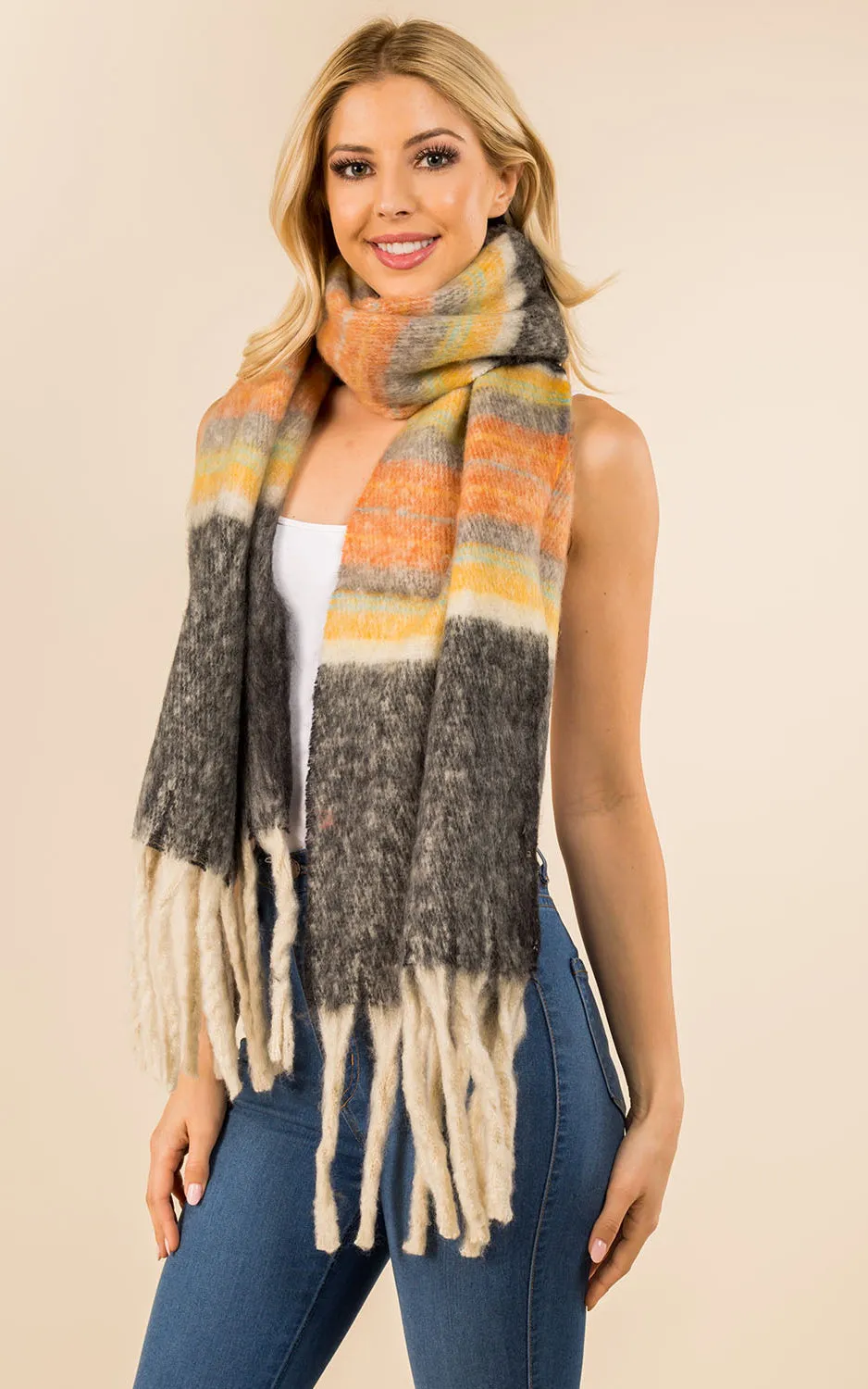 GAO3358 Colorful Oblong Grunge Scarf w/Fringes