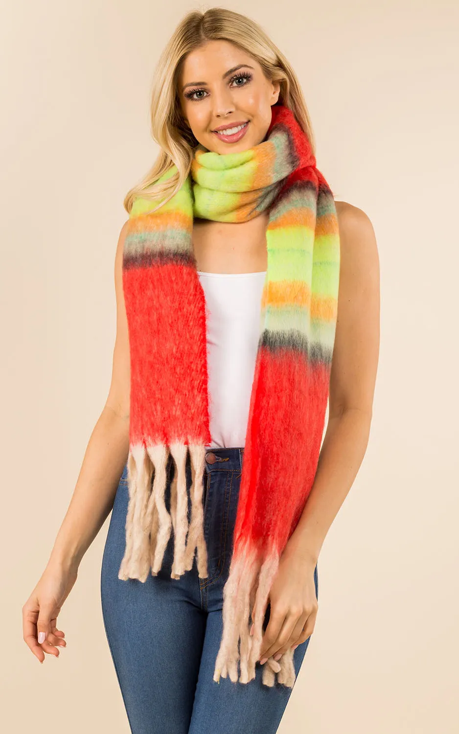 GAO3358 Colorful Oblong Grunge Scarf w/Fringes