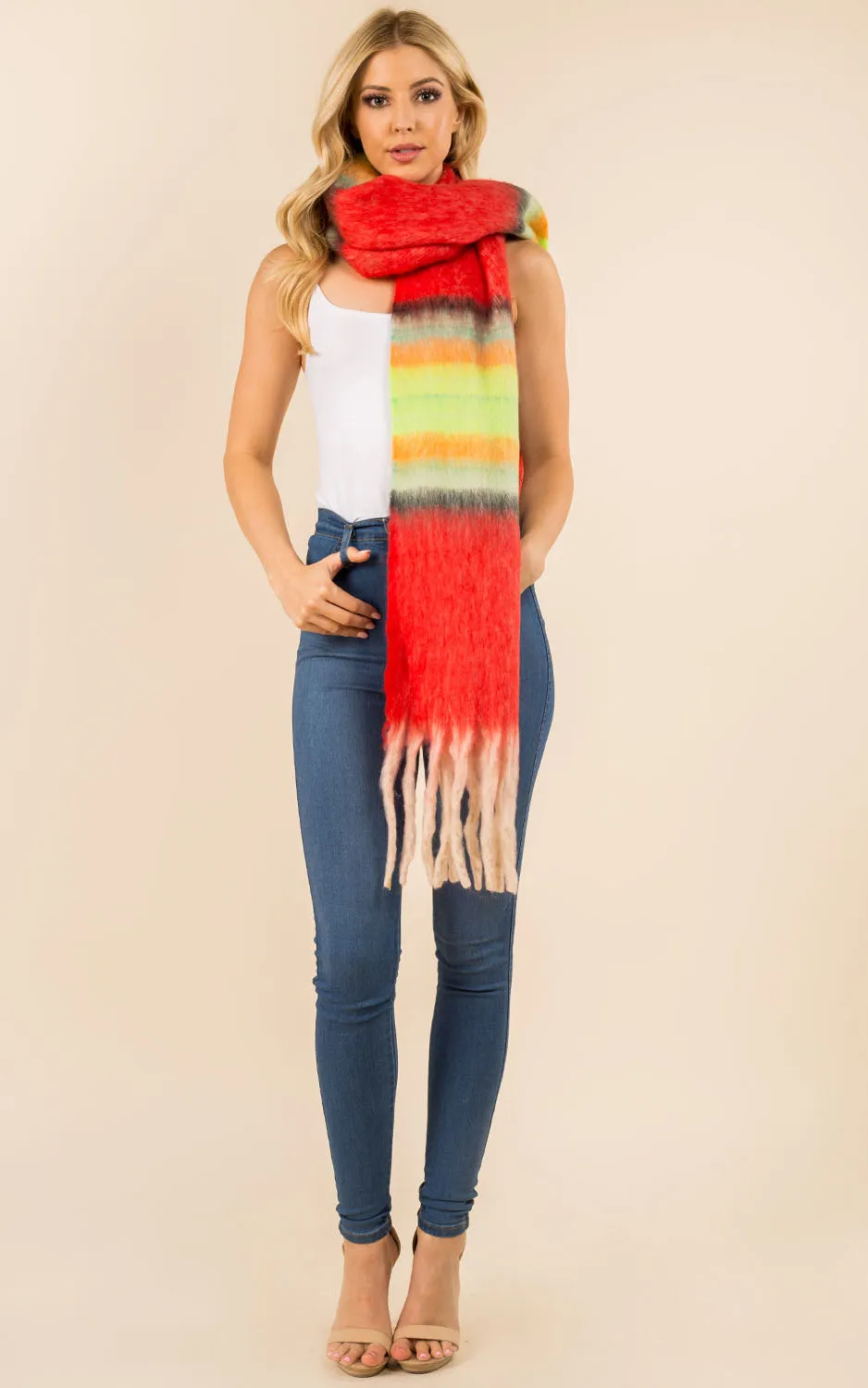 GAO3358 Colorful Oblong Grunge Scarf w/Fringes