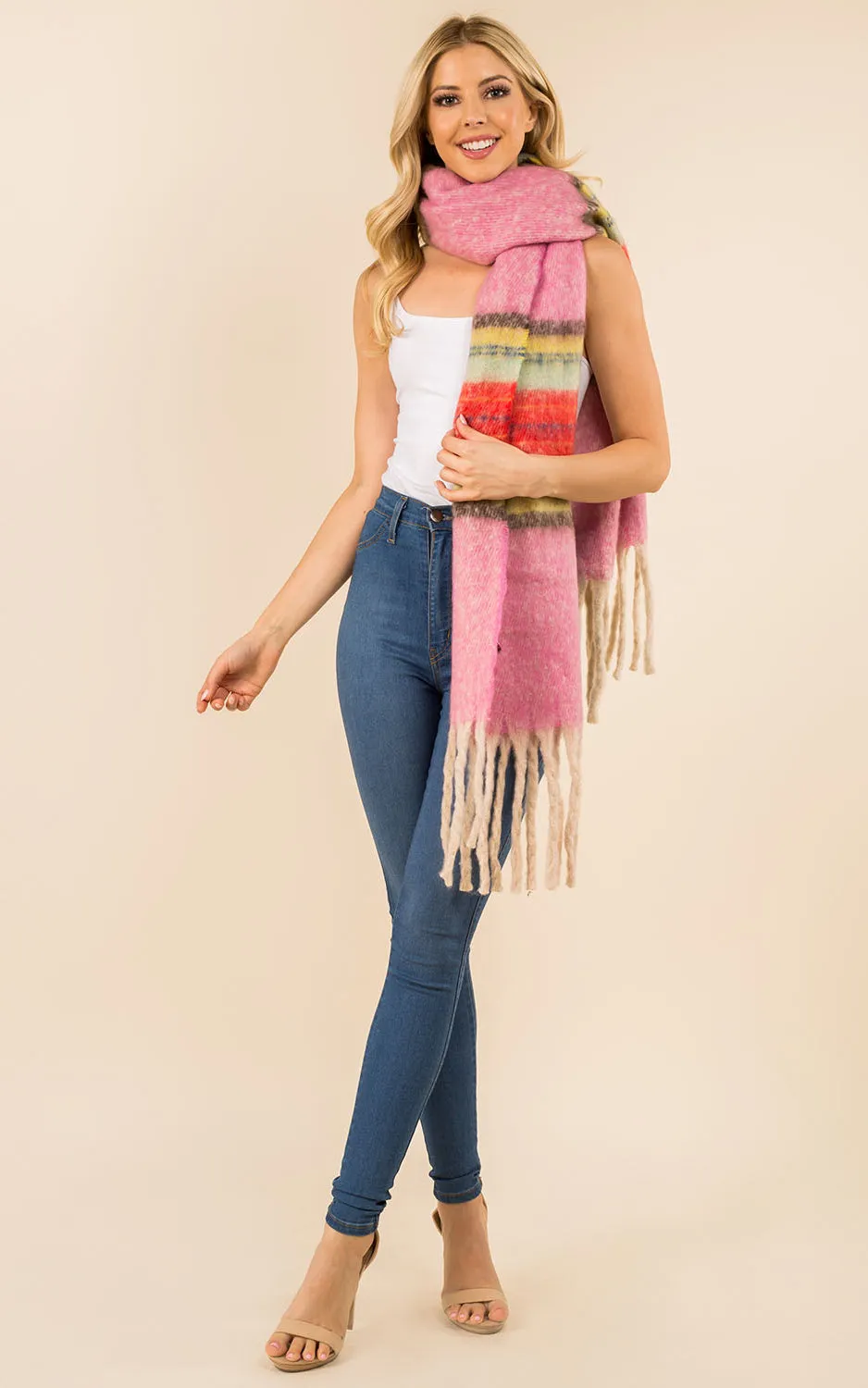 GAO3358 Colorful Oblong Grunge Scarf w/Fringes