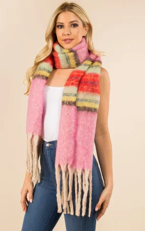 GAO3358 Colorful Oblong Grunge Scarf w/Fringes