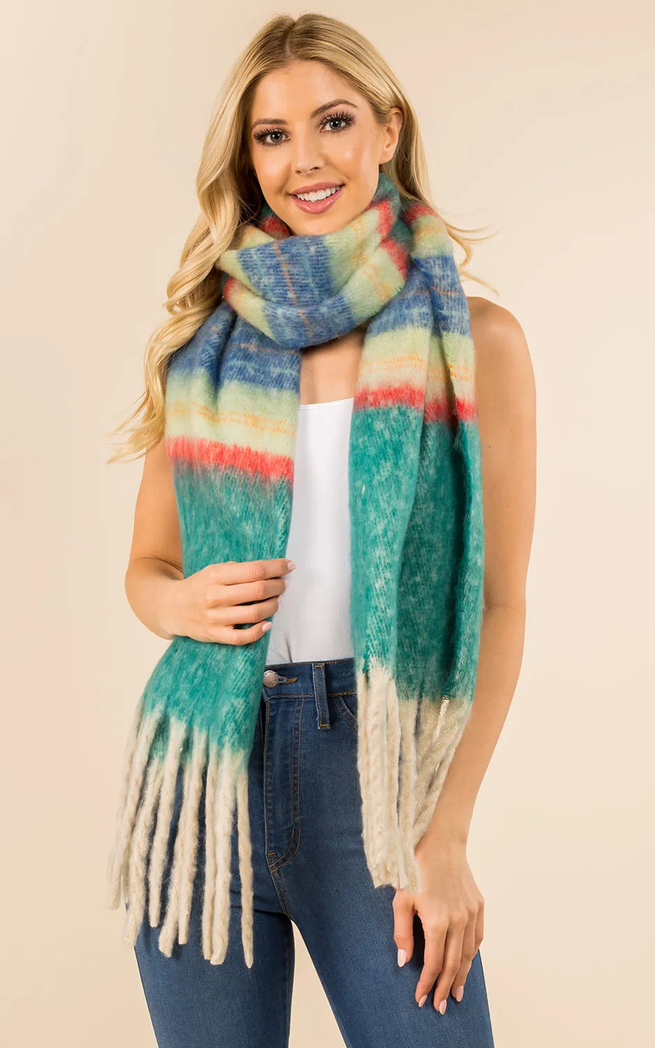 GAO3358 Colorful Oblong Grunge Scarf w/Fringes