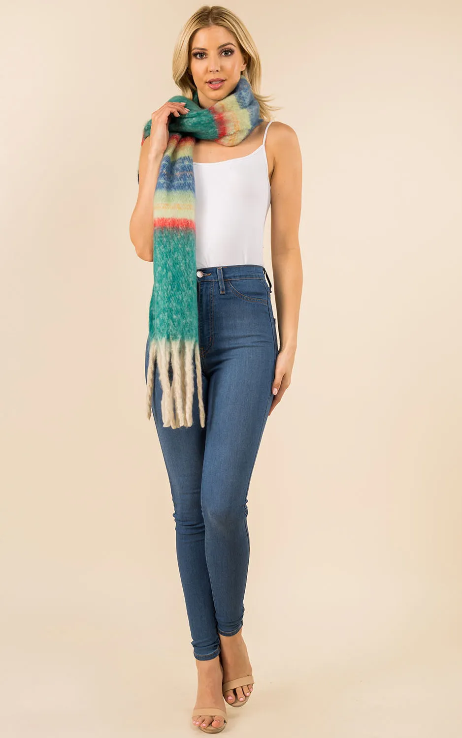 GAO3358 Colorful Oblong Grunge Scarf w/Fringes