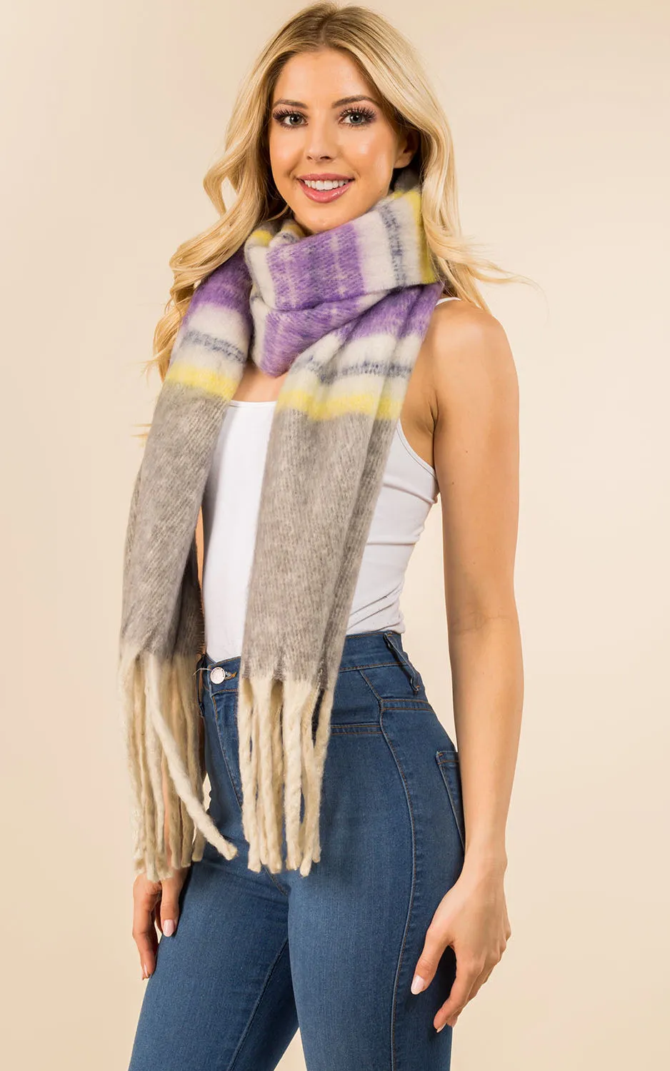 GAO3358 Colorful Oblong Grunge Scarf w/Fringes