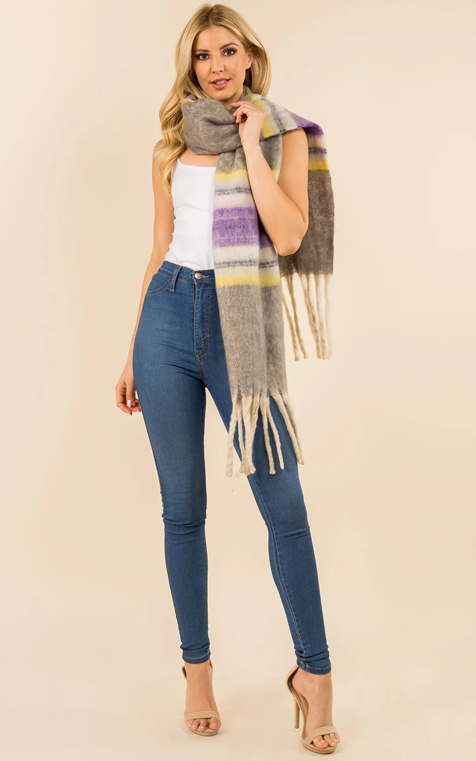 GAO3358 Colorful Oblong Grunge Scarf w/Fringes