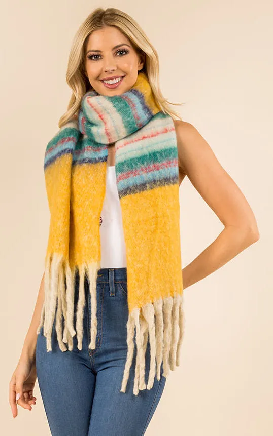 GAO3358 Colorful Oblong Grunge Scarf w/Fringes