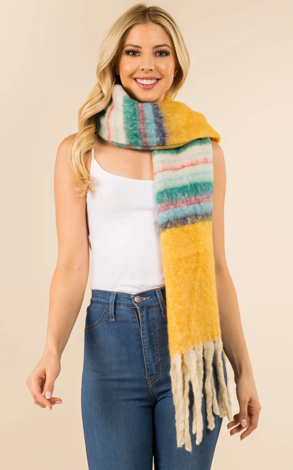 GAO3358 Colorful Oblong Grunge Scarf w/Fringes