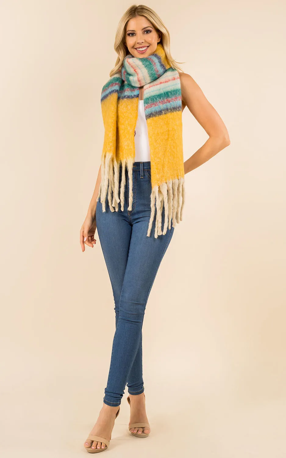 GAO3358 Colorful Oblong Grunge Scarf w/Fringes