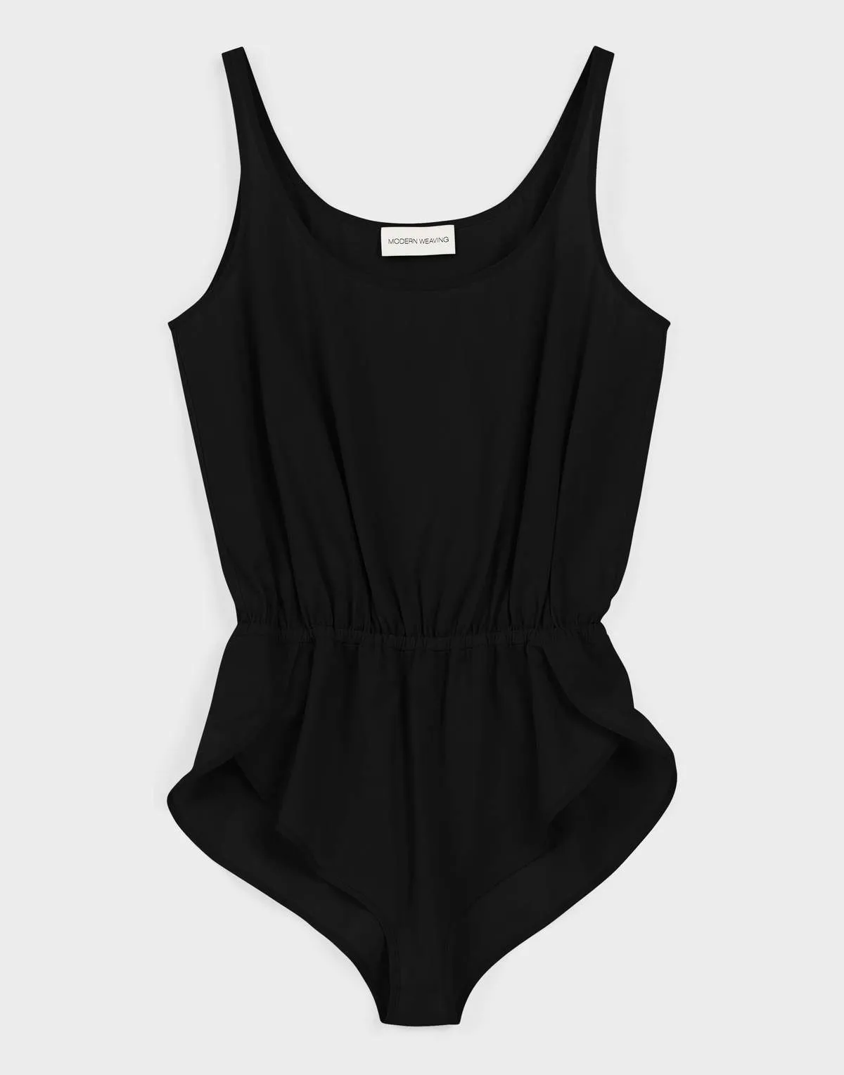 Gathered Bodysuit - Black Parchment Poplin