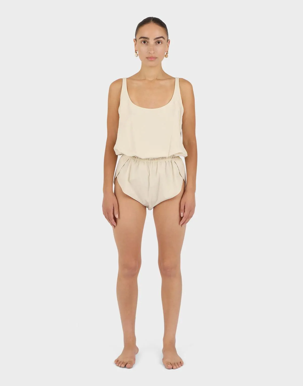 Gathered Bodysuit - Eggshell Parchment Poplin