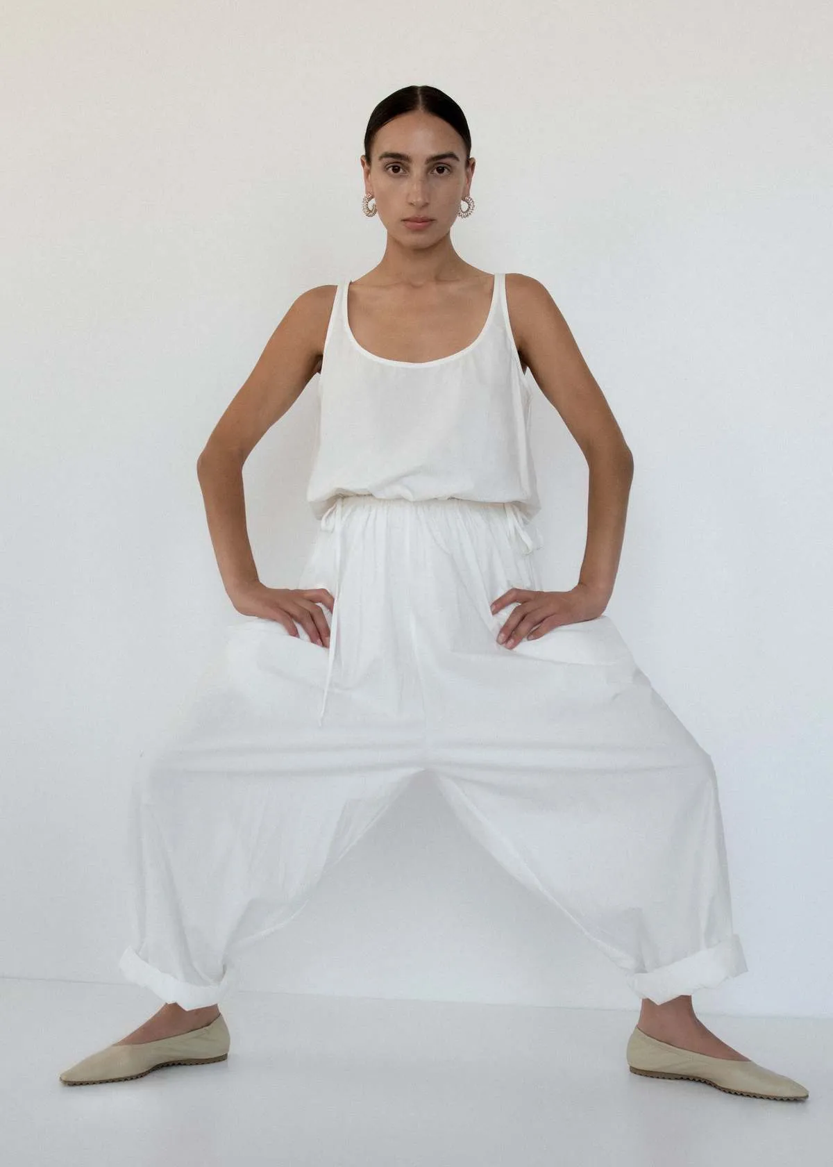 Gathered Bodysuit - Off White Parchment Poplin