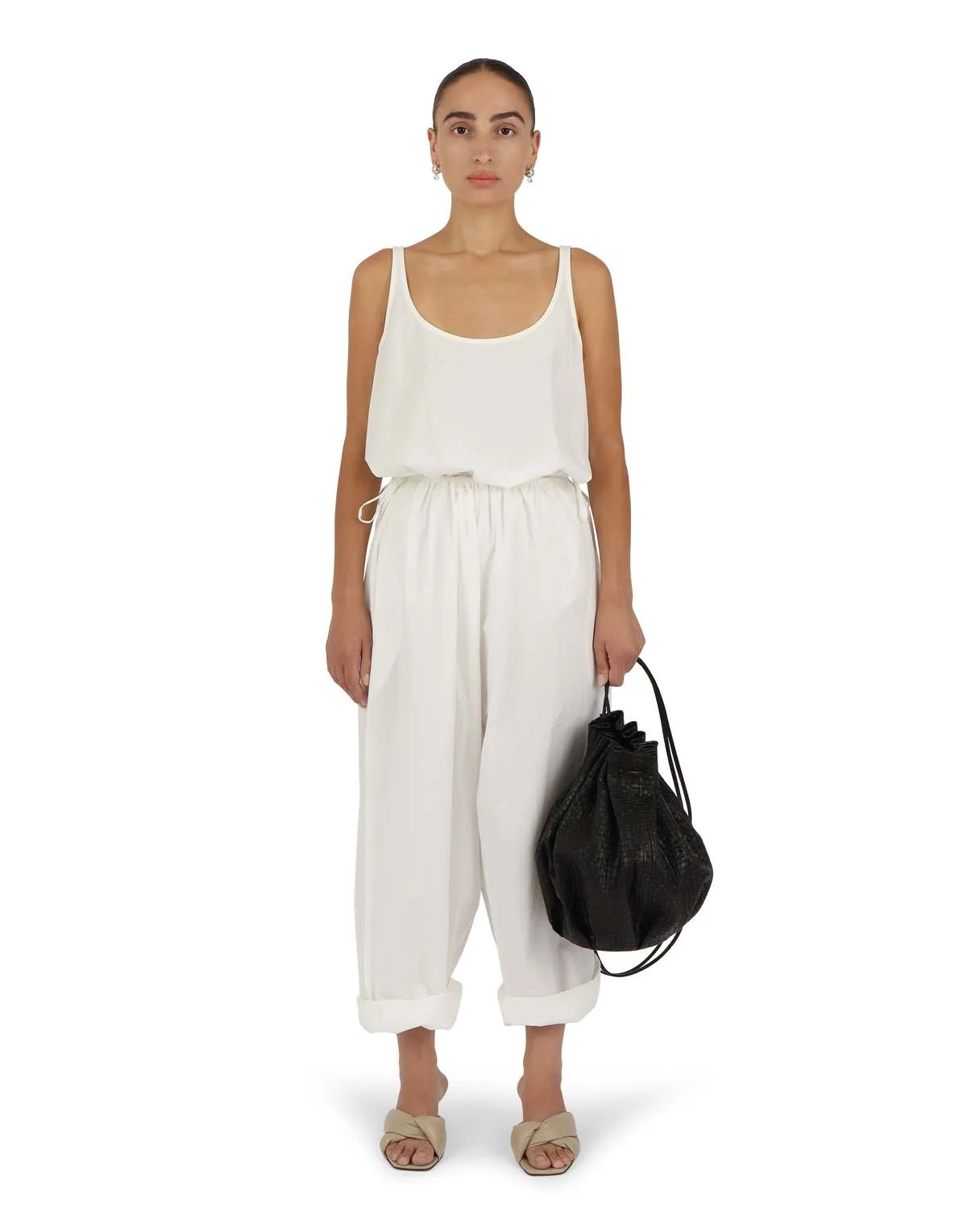 Gathered Bodysuit - Off White Parchment Poplin