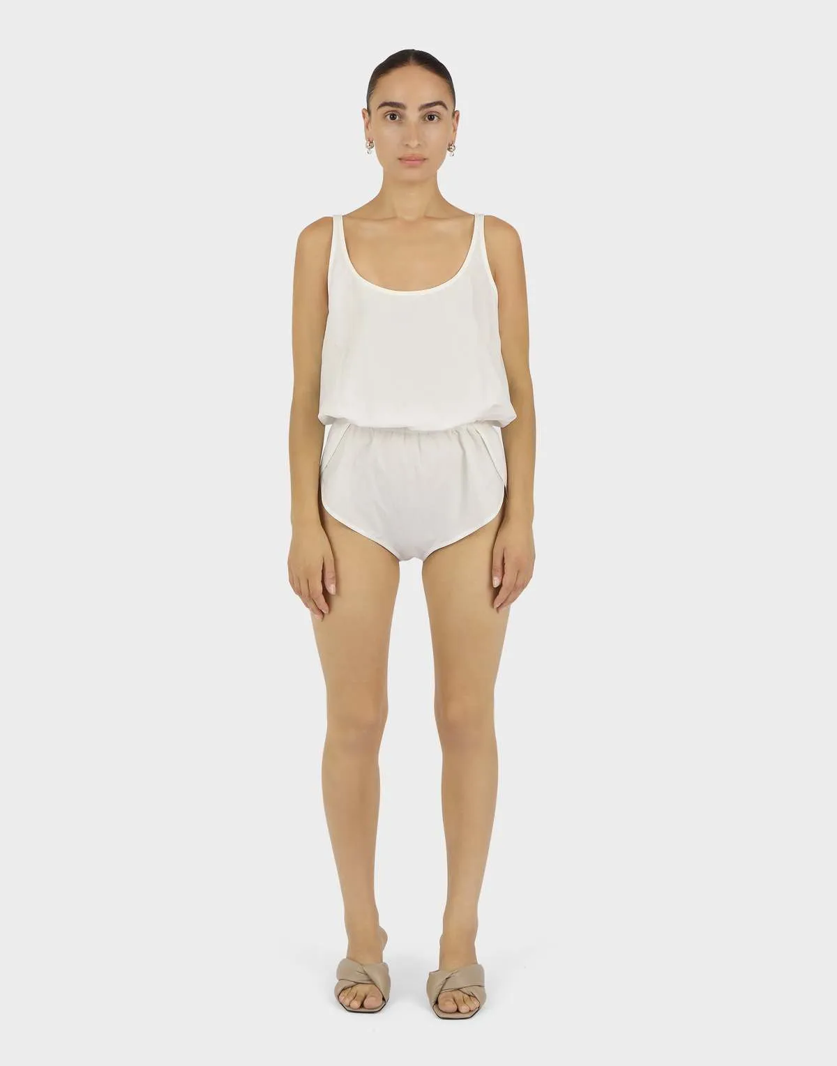 Gathered Bodysuit - Off White Parchment Poplin