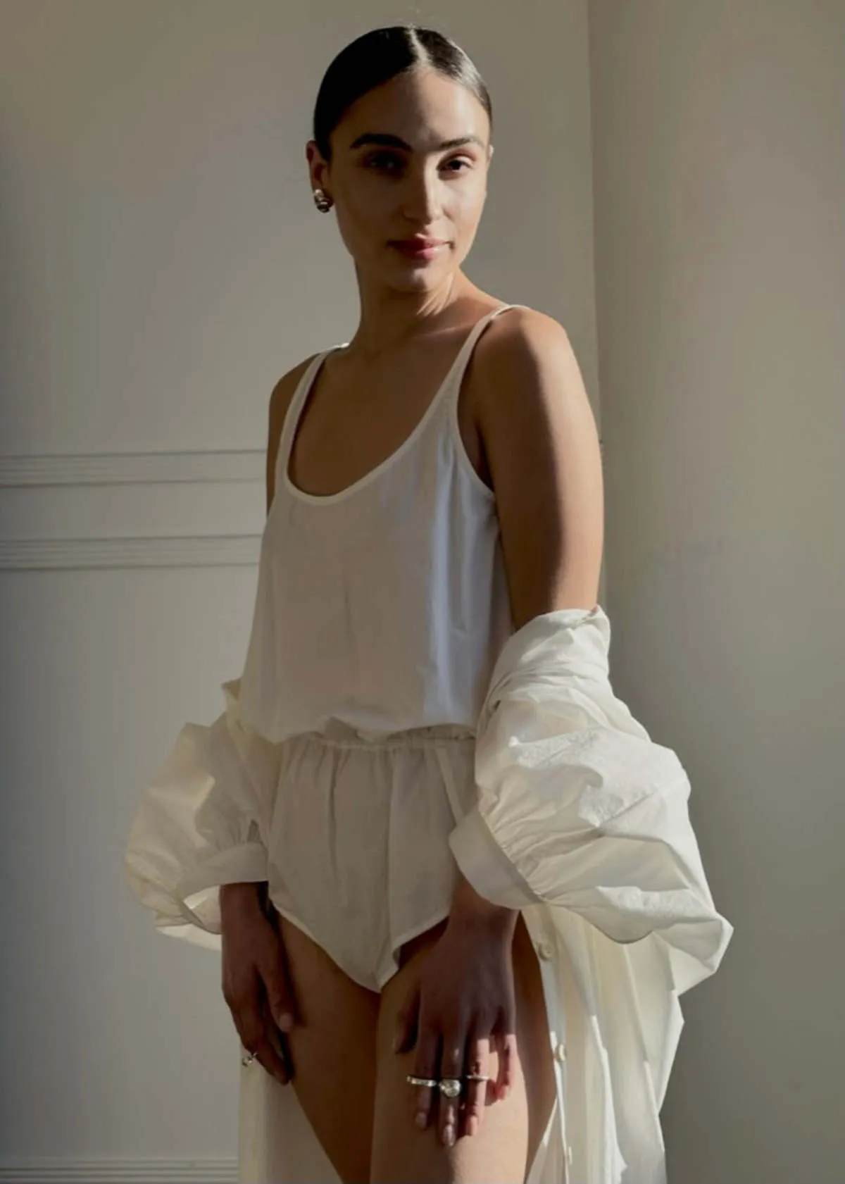 Gathered Bodysuit - Off White Parchment Poplin