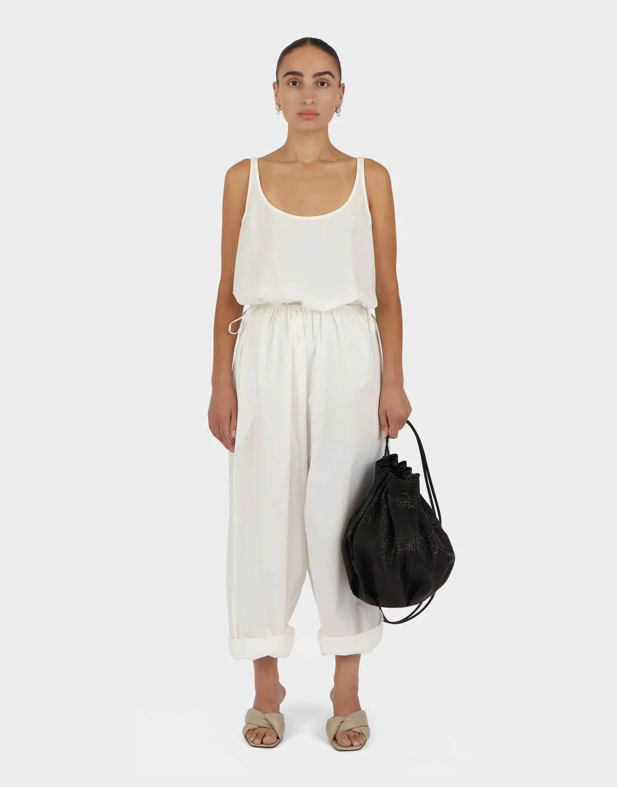 Gathered Bodysuit - Off White Parchment Poplin