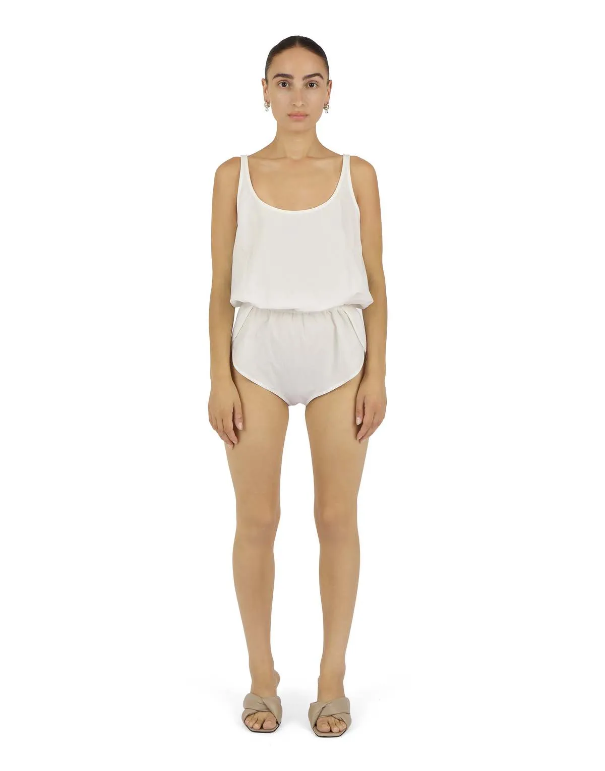 Gathered Bodysuit - Off White Parchment Poplin