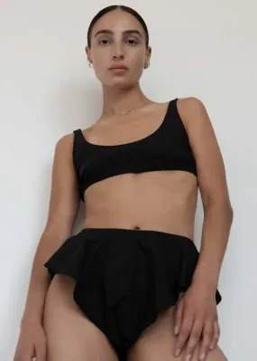 Gathered Bralette - Black Parchment Poplin