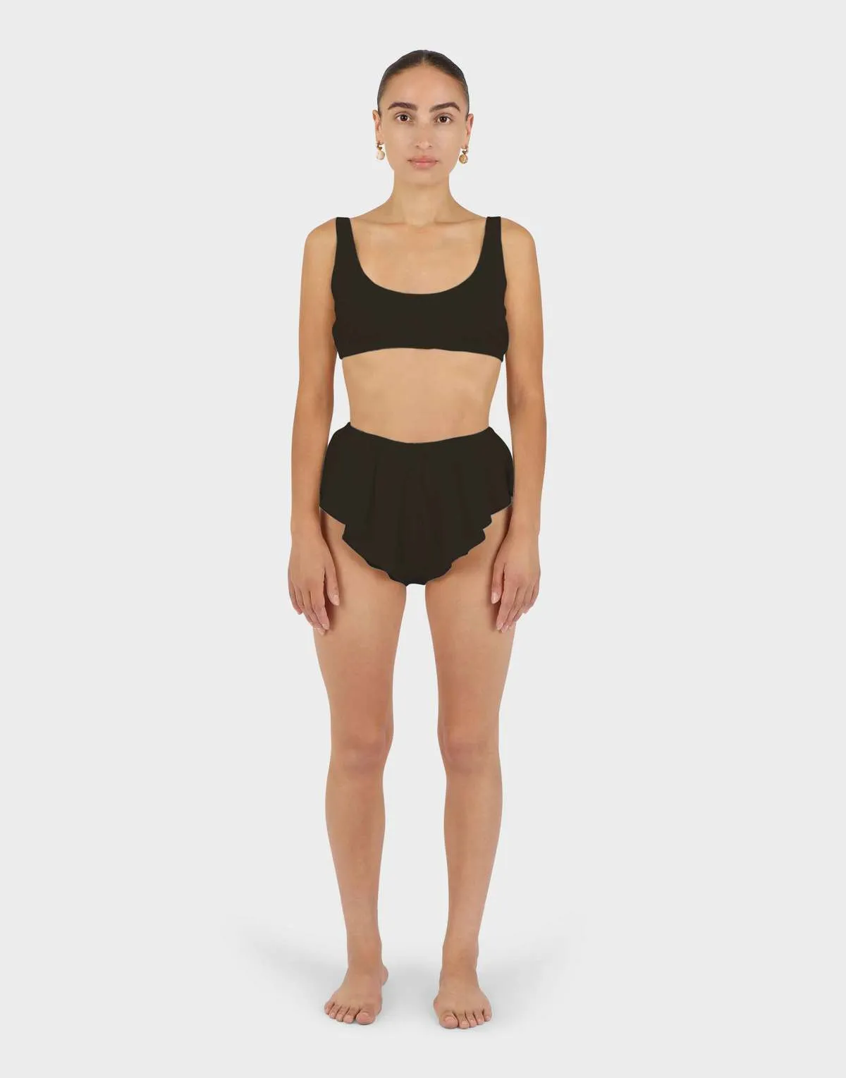 Gathered Bralette - Black Parchment Poplin