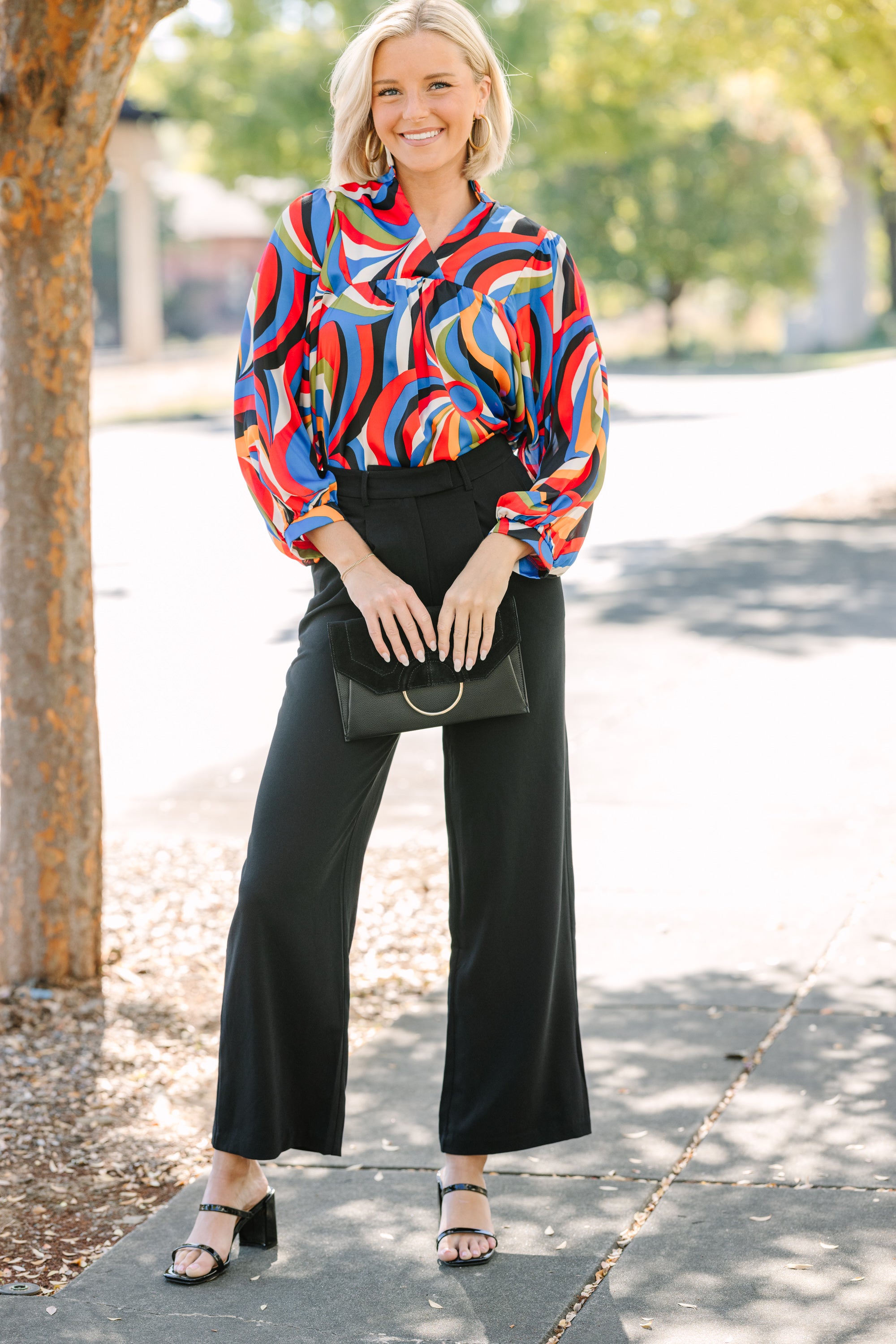 Go For Love Red & Black Retro Abstract Blouse