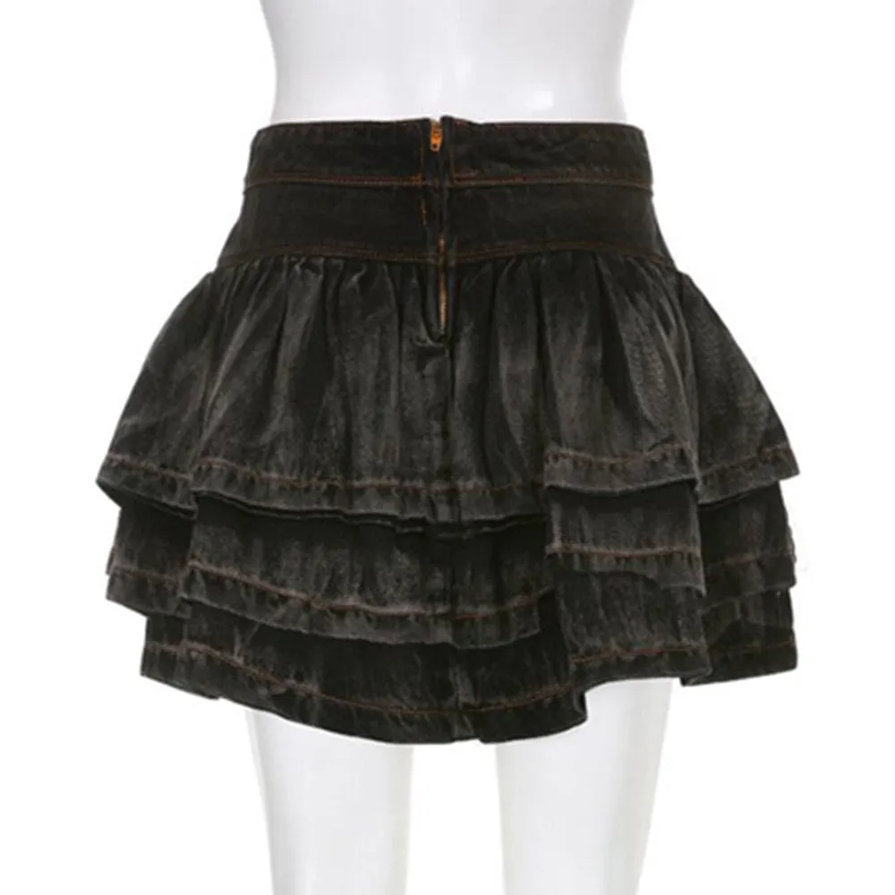 Gothic Sexy Y2K Mini Skirt Women Hippie Goth Punk Denim Skirt High Waist Irregular Ruffle Patchwork Fairycore Short Skirts