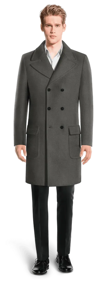 Grey Long Double breasted overcoat